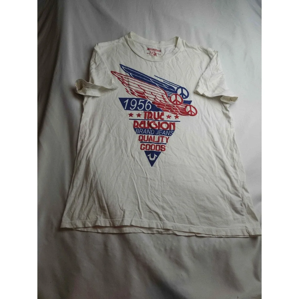 True Religion 1956 Quality Goods Graphic Tee Shirt Men's White Short Sleeve - L